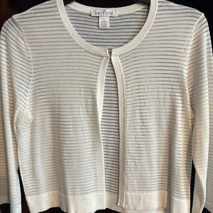 Cream Cardigan Sweater with Textured Stripes